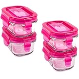 WeanグリーンWean Tubs 5オンスガラスフードコンテナ、ラズベリー、4パック