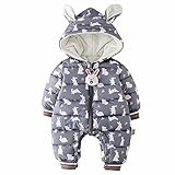 AMIGOYO ベビー 服 ロンパース 女の子 男の子 長袖 カバーオール 厚手 前開き フード付き キッズ 耳付き 保温 防寒 可愛い