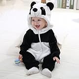 ベビー キッズ用 カバーオール フード付き アニマル着ぐるみ 春と秋 ロンパース オーバーオール 子ども服 防寒着 (90㎝【約13~18ヶ月】, パンダ)