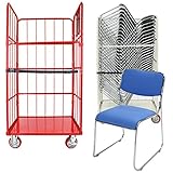 カゴ台車付き(レッド Cタイプ) 22脚セット ファブリック ミーティングチェア 会議イス 会議椅子 スタッキングチェア パイプチェア パイプイス パイプ椅子 ライトブルー