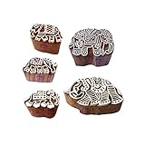 芸術的 パターン Mix そして 象 ウッドブロックプリントスタンプ (のセット 5)