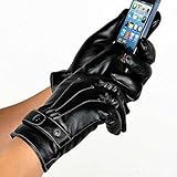 CarAngels iPhone スマートフォンタッチできる革製手袋 液晶タッチパネル対応手袋 スマホ タブレット操作可能 グローブ 防水防寒 寒い天候に必須 スキー、スポーツ、アウトドアに最適（ブラ