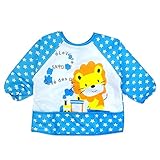 clear 赤ちゃん食事用エプロン袖付き アニマル (青ライオン・青ゾウ・黄クマ)