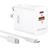 GOLDNEXT 30W PD 2ポート 急速充電器 Type-C 折りたたみ式 高速充電器 ケーブル付き タイプC PSE技術基準適合/PD3.0/QC3.0/PPS規格対応（USB-A&USB-C）ACアダプター スマホ充電器（Android/i