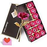 YOBANSA 金箔のバラ 造花 石鹸 花 フレグランス ソープ フラワー プレゼント 枯れない 花 母の日 誕生日 結婚祝い 結婚記念日 大切な人への感謝 メッセージカード付き (2色バラ赤)