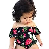 Karchi 子供オールインワン ベビー連体服　無地 　ボートネックサロペットパンツ 　ベビー ロンパース　花柄　女の子用　普段着 カジュアル 可愛い 春夏　グリーン (80)