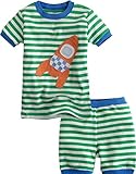 [Vaenait Baby]キッズ12ヶ月-7歳綿100％ルームウェア半袖パジャマ寝間着上下セット Green Rocket XS