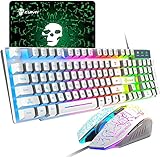LexonTech x KUIYN T6ゲーミングキーマウスセット マウスパッド付き 赤軸 LEDバックライト104キー(US配列) USBメンブレン式 有線 高耐久 防衝突 防水多機能マルチメディアキー 2400DPI調整でき 6つのボタンありマウス Windows/Mac/Switch/PS4/PS5 IOS対応 仕事PC用/自宅ゲーム用 日本語説明書付き (ホワイト)