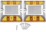 Kasamy 4 LED 道路 鋲 路肩 標 誘導 灯 ソーラー 充電 式 セット （ 黄 点滅 2個 + 固定用 ビス 5本 ）