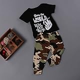 幼児 男　レタープリント　半袖Tシャツ ＆ウェストゴム　迷彩ズボン　上下 2点セット　ベビー服　普段着 (90, ブラック＋迷彩)