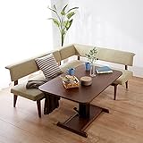 ダイニングソファー3点セット 右カウチ ブラウン