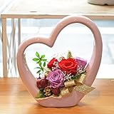 [florence du]プリザーブドフラワー ハート型デザイン陶器 4輪バラ アレンジメント レッド クリアケース付