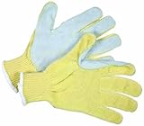 MCR Safety 9380S Grip Sharp 7 Gauge Kevlar Cotton Plaited Gloves with Leather Palm, Yellow, Small , 