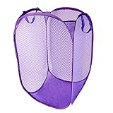 uxcell ストレージポップアップ　ランドリー　洗濯物用かご　ブルーメッシュデザイン　折り畳み式　服バスケット