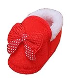 Ziweiba ベビーファーストシューズ 赤ちゃん 滑め防ぐ靴 室内履き ルームシューズ ソフトソール 暖か コットン リボン (インソール12cm, Cレッド)