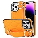 iPhone用 ケース レザー調 PUレザー ハンドベルト フィンガーベルト リング ハンドストラップ ハンドホルダー キルティング(iPhone15pro用, orange)