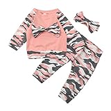 服装セット、beautyvan新生児幼児用ベビーガールズボーイズCamouflage Bowトップスパンツ服装セット 24M ピンク 444444