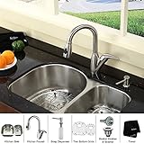 Kraus KBU21-KPF2121-SD20 30 Undermount Double Bowl Stainless Steel Kitchen Sink with Kitchen Faucet 