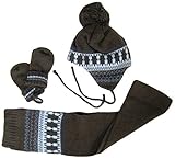 エムジュニア ニット帽子&マフラー・ミトンセット ジャガード編み 1-20-215 ブラウン