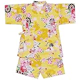 【日本製】【綿100％】桜柄甚平スーツ 桜 SAKURA WAGARA イエロー◇120cm