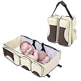 多機能おむつベビーベッド 3 in 1 ベビーバッグ 折り畳み 旅行収納ベビーベッド (ベージュ+ブラウン)