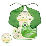 Seacan ベビー 幼児 お食事用 長袖 防水 エプロン かわいい柄 子供スタイ ビブ 保育園 ロングスリーブ 薄手 お着替え (ガエル)