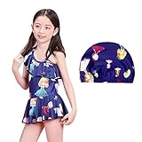 [FERE8890] 女の子 ベビー 水着 連体スタイル フレア 爽やか プリント 日焼け止め スイムウェア プリンセス ワンショルダー 少女風 練習着 競泳水着 ネイビー A XL 適合身長130〜