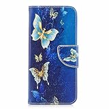 Galaxy A5 2018 ケース ,COOSTOREJP 鮮やかでかわいい面白いカラフルな絵画パターンPUレザーフォリオフリップスタイルの磁気クロージャウォレットケース,ゴールドバタフライ