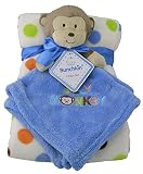 Bunchkin Polka Dots Baby Blanket with Monkey Security Baby Blanket [Blue] by Bunchkin