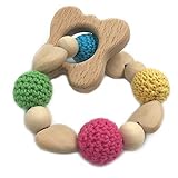 Kissteether 赤ちゃんのブレスレット木製ハートかぎ針編みホルダービーズエコウッドバタフライ赤ちゃんの歯が生えるおもちゃダミーチェーンおしゃぶりギフト (チョウ)