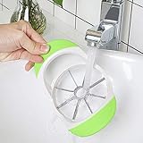 ウェッジポップとアップポップスライサーによる準備作業、8枚のスライス、付属の安全カバー収納中の指と刃の保護