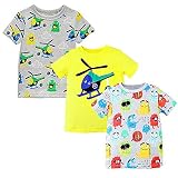 半袖 Tシャツ コットン 夏 3枚組 キッズ 子供用 かわいい85 95 100 110 115 120cm (ヘリコプタ—&モンスター, 3T(約身長100CM))