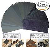 Lontenrea サンドペーパー 紙やすり 耐水ペーパー 研磨紙 木工 ペーパー 研磨用 42枚入り（120 150 180 240 320 400 600 800 1000 1200 1500 2