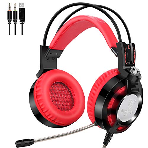 ゲーミングヘッドセット Pcゲーム用ヘッドホン 有線3 5mm Usb ステレオ 騒音隔離 高集音性マイク 調整可能 音量調節機能付き 眩いledライ付き レッド エレクトロニクス