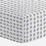 Carousel Designs Silver Gray and Lilac Elephant Parade Crib Sheet by Carousel Designs