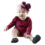 POTOJP キラキラ ベビー服 女の子 新生児服 無地ロンパース 長袖 カバーオール 出産お祝い シンプル風 ワイン（0～24ヶ月） (70)