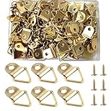 サムコス 三角吊りカン 100個セット 三角吊りカン 木ネジ付き 壁掛けフック 額掛け金具 フック 額吊り金具 工芸品/写真フレーム固定適用 額縁工作用金具 (ゴールド)