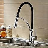 Hiendure ゴムチューブ ブラス真鍮 プル 台所の蛇口 キッチン用水栓 (ブラック)