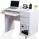 デスク パソコンデスク 収納付きデスク マガジンラック キーボードスライダー 幅90cm ホワイト