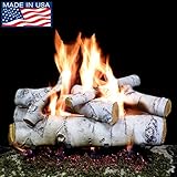 Myard 24 " Inches Sierra Birchスタイル完了Fireガスログセットwith Hearthキットfor Ventedガス暖炉