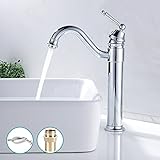 bestjunly 洗面用 シングルレバー 立水栓 ロング水栓 洗面台 手洗い鉢 トール水栓 蛇口 水道 取り付けホース付き