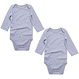 カバーオール 長袖 肌着 女の子 男の子 ベビー 新生児 赤ちゃん ロンパース 無地 2枚セット秋冬 (0-3ヶ月(55-61cm), グレー)