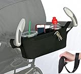 P-helix ベビーカー バッグ小物入れ ドリンク ホルダー 収納 ポケットバッグ 安全リストバンド付き （ブラック）