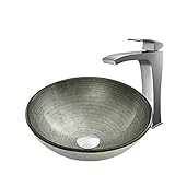 Vigo Simplyシルバーガラス容器シンクとBlackstonian蛇口with Pop Up、クロム