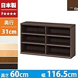 本棚 幅120 高さ60 2列 3段 日本製 大容量 書棚 木製 収納 収納棚 コミック収納 文庫本棚 棚 ラック エースラック カラーラック ダークブラウン B075M4GXBN