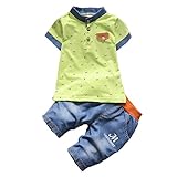 【SEBLES】ベビー 赤ちゃん 男の子 半袖 バンドカラー ポロシャツ 柄 デニム風 パンツ ズボン ボトムス コットン 綿 コットン ツーピース セット 夏 春(タイプD,120cm)