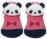 ツイン ベビーソックス パンダマスコット付 11~13cm ラメ入りリボン柄 ローズ