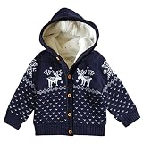 ニットジャケット 裏ボア キッズ クリスマス ニットカーディガン 前ボタン 厚手キッズ 暖い 可愛い (ネイビー, M)