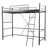 ブラック／【シングル】 ロフトベッド パイプベッド ベッド 高さ調節 収納 シンプル 頑丈 安全 ストッパー はしご 夜光シール ミドルタイプ ハイタイプ フック