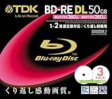 TDK 録画用ブルーレイディスク 50GB BD-RE(繰り返し録画用) 2X ホワイトワイドプリンタブル 10mmケース 3枚パック BEV50PWA3S